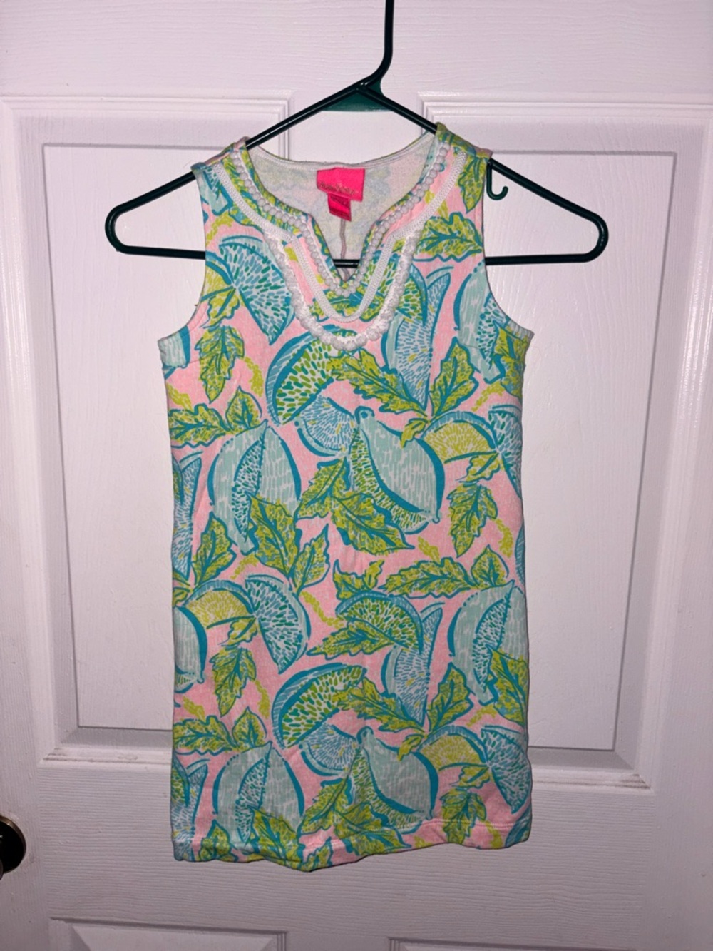 Lilly Pulitzer Pink Dress with Aqua & Lime Leaf Print